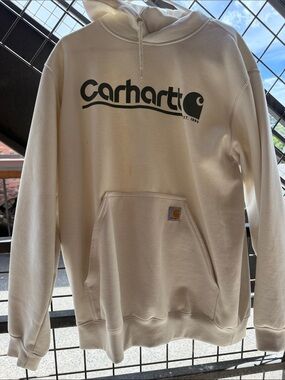 Carhartt Cream Crewneck Sweatshirt with Dark Green Logo